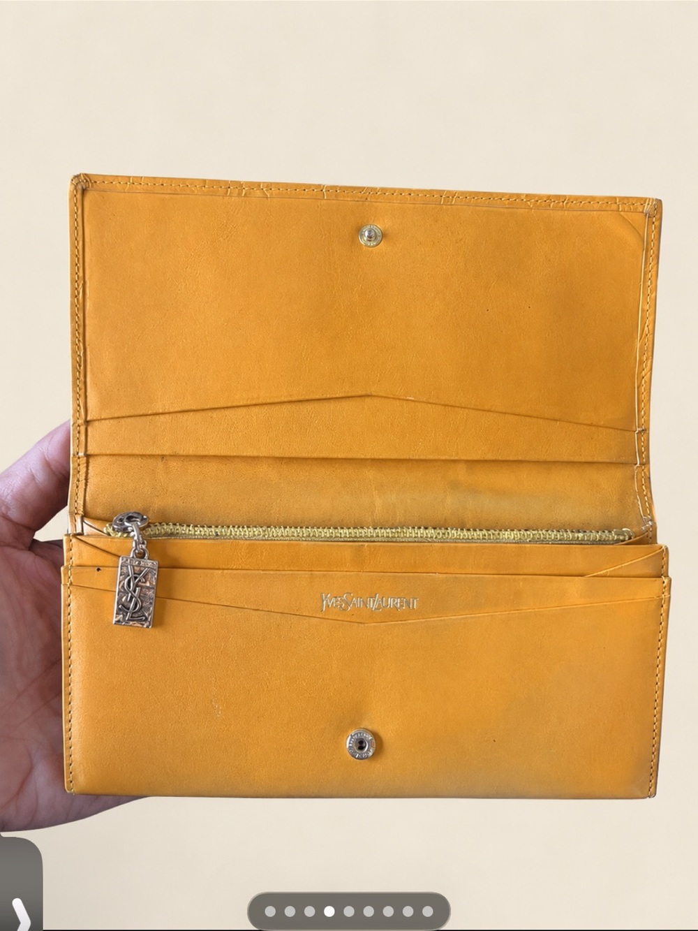 YSL Yves Saint Laurent Mustard Leather Embossed Wallet - Picture 5 of 10